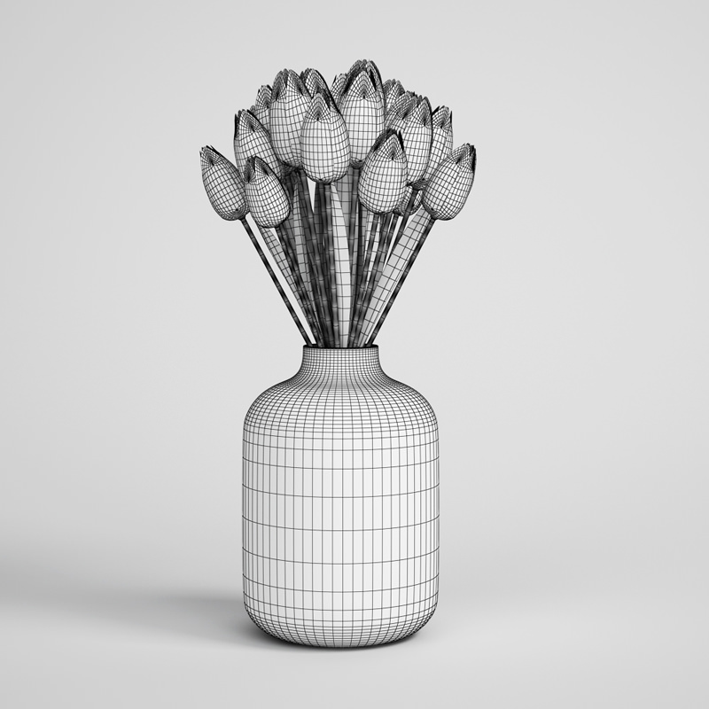 Yellow Tulips in Vase 12 3D model_1