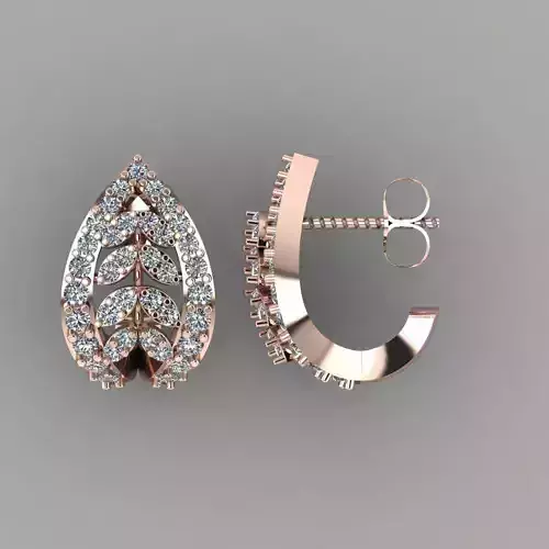 Diamond Gold Women Earring 3D Print Model