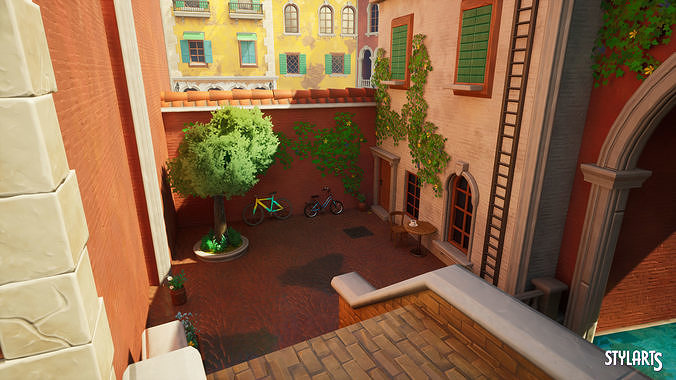 Stylized Italian Town Low-poly 3D model 6
