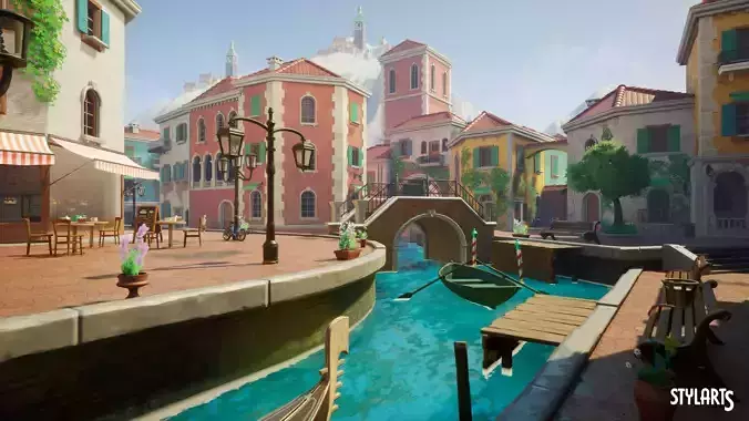 Stylized Italian Town Low-poly 3D model