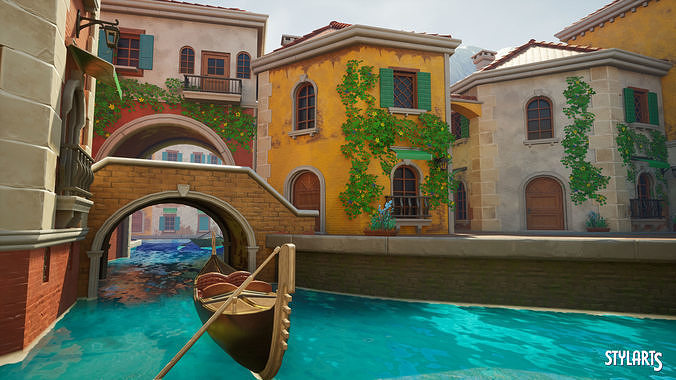 Stylized Italian Town Low-poly 3D model 5