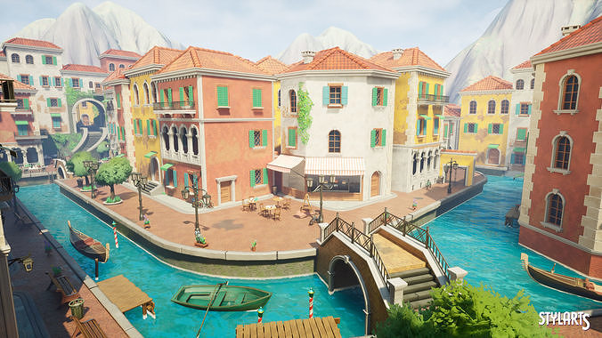 Stylized Italian Town Low-poly 3D model 7