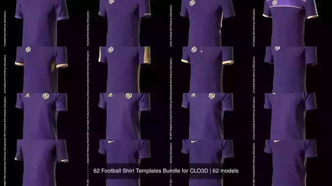 62 Football Shirt Templates Bundle for CLO3D 3D Model Collection