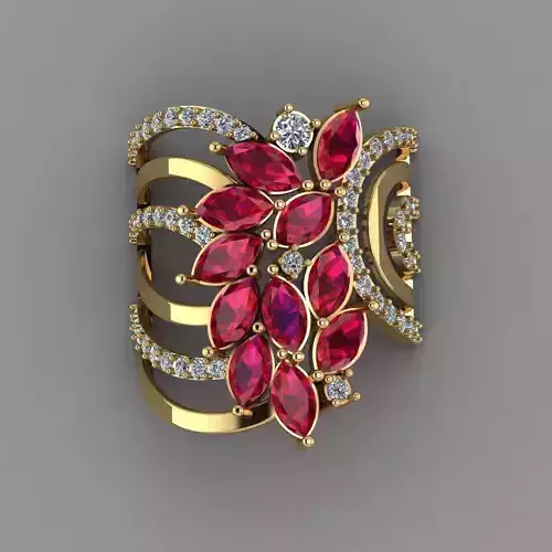 Ruby Rose Gold Women Diamond Ring 3D print model