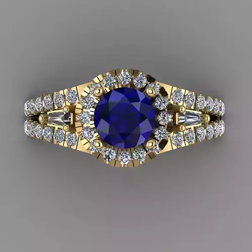 Blue Sapphire With Diamond Women 3D Ring Print Model