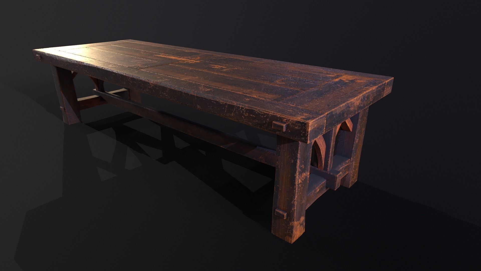 Old Medieval Wooden Dinning Table  Low-poly 3D model_8