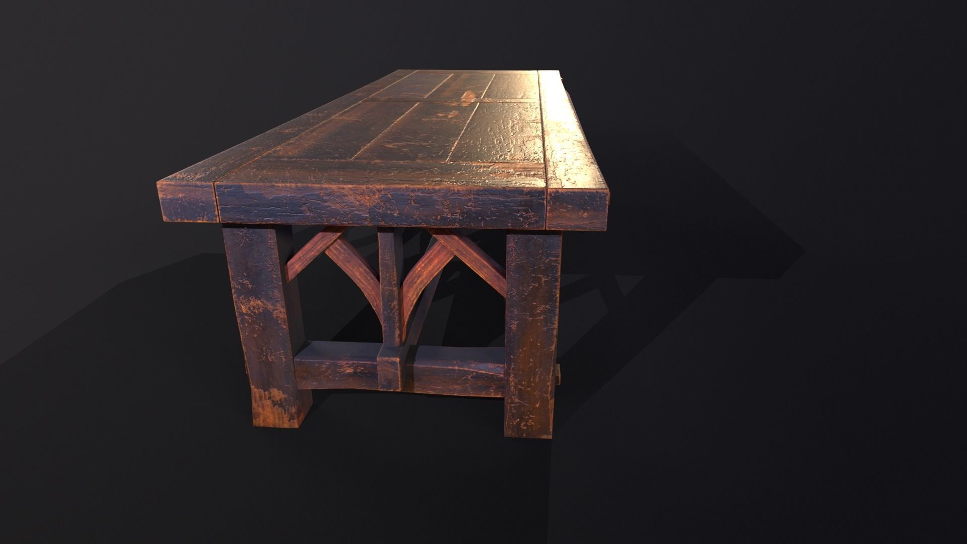Old Medieval Wooden Dinning Table  Low-poly 3D model_12