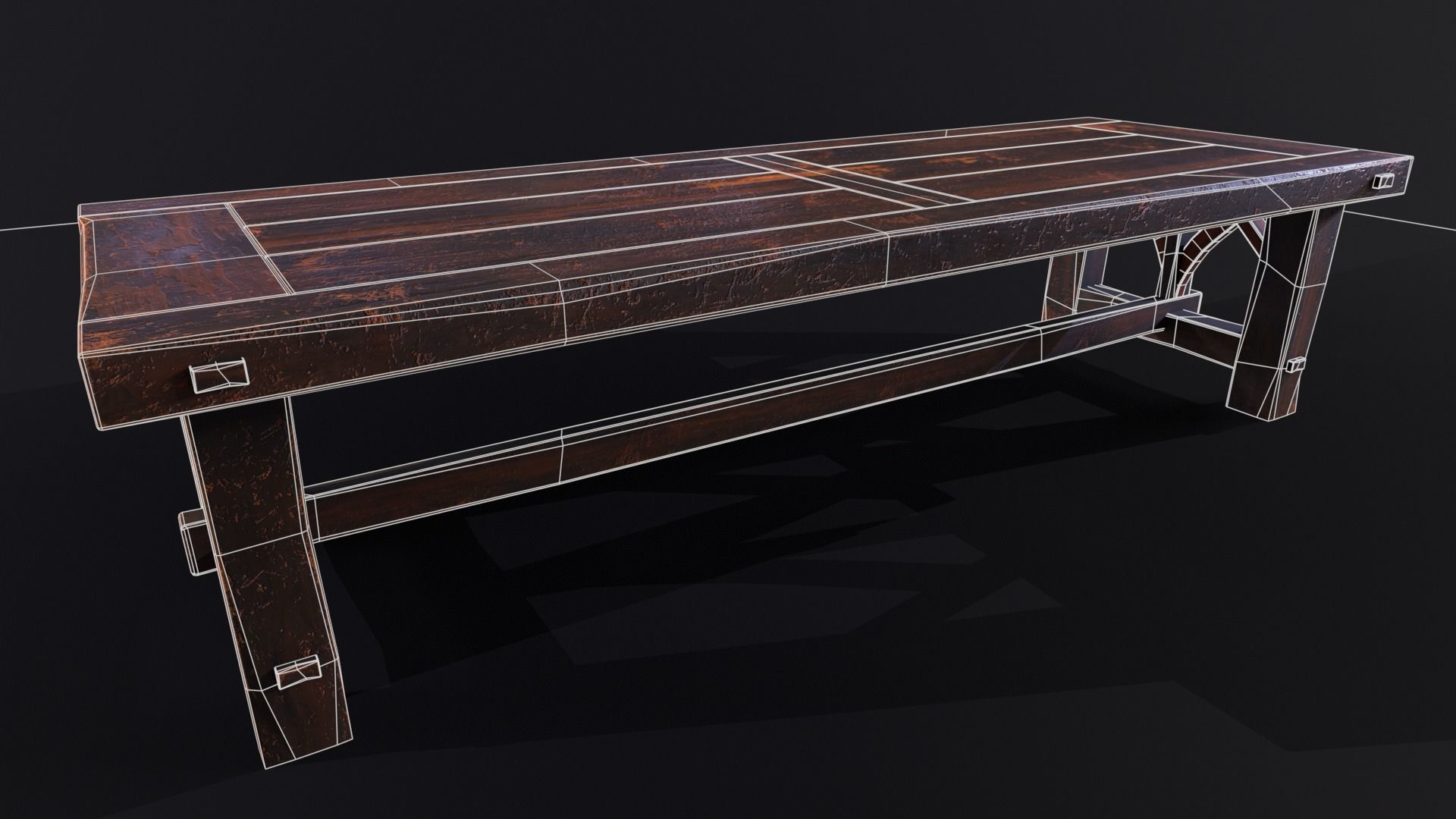 Old Medieval Wooden Dinning Table  Low-poly 3D model_5