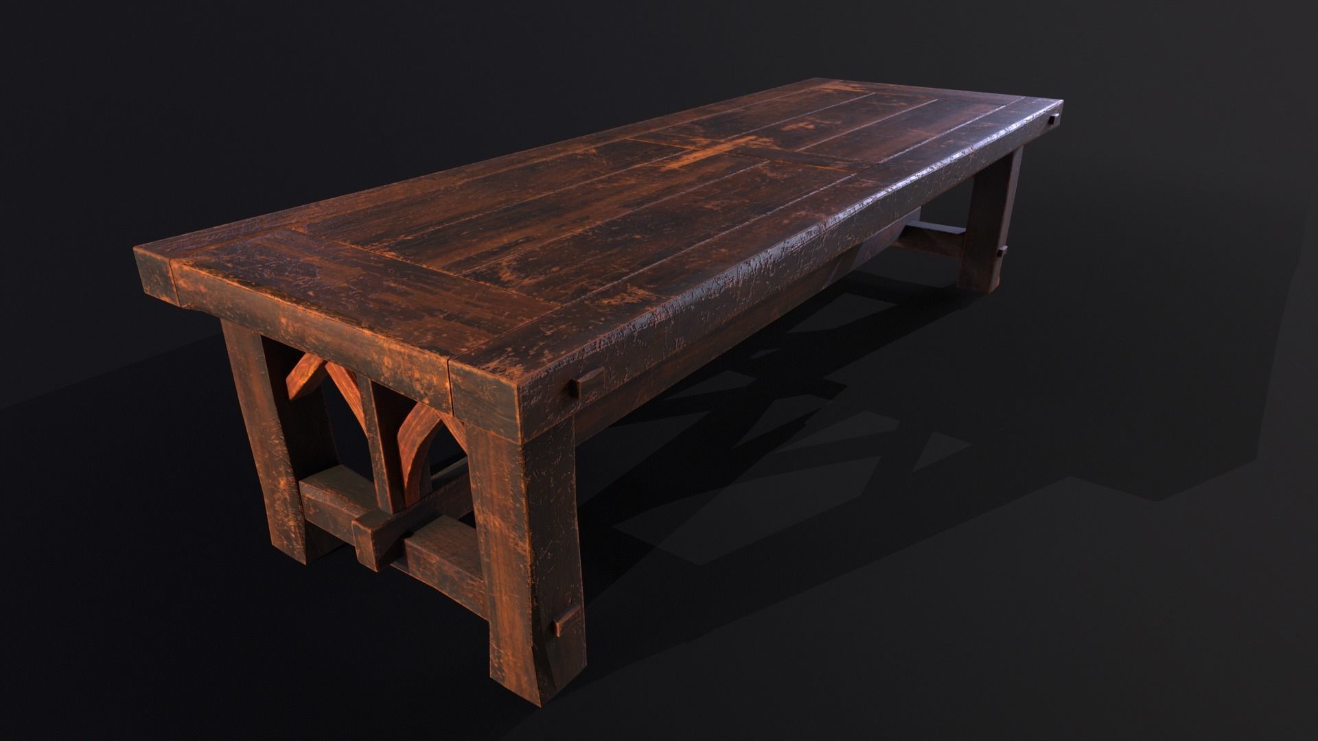 Old Medieval Wooden Dinning Table  Low-poly 3D model_2