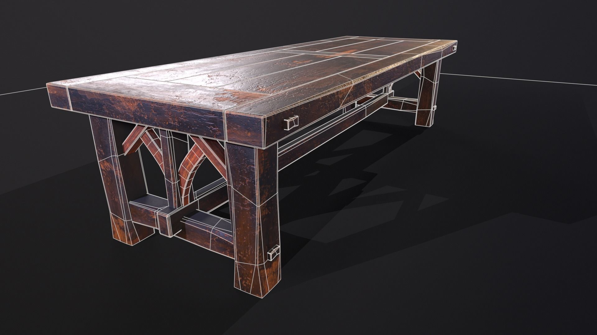 Old Medieval Wooden Dinning Table  Low-poly 3D model_16