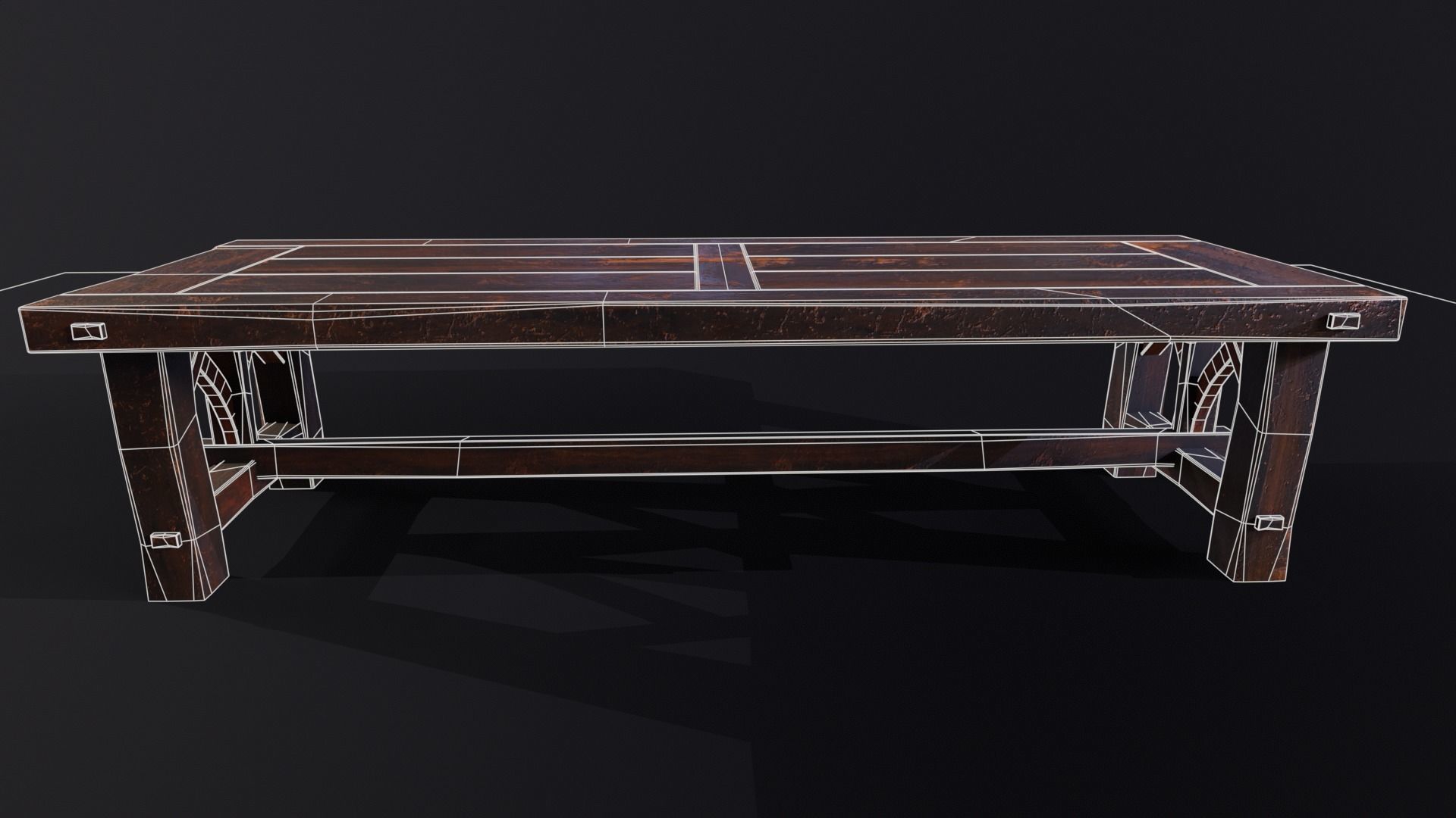 Old Medieval Wooden Dinning Table  Low-poly 3D model_7