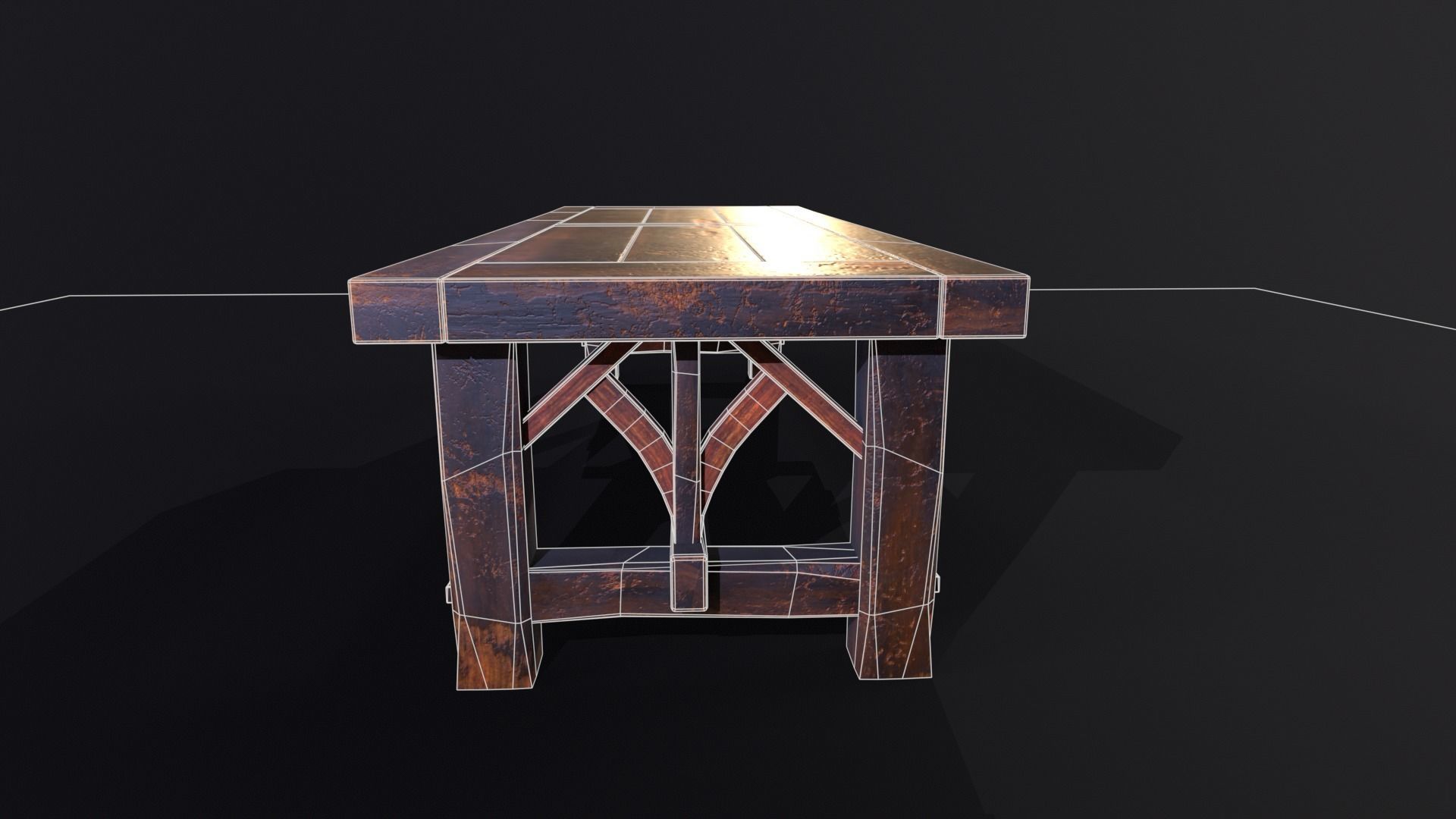 Old Medieval Wooden Dinning Table  Low-poly 3D model_22