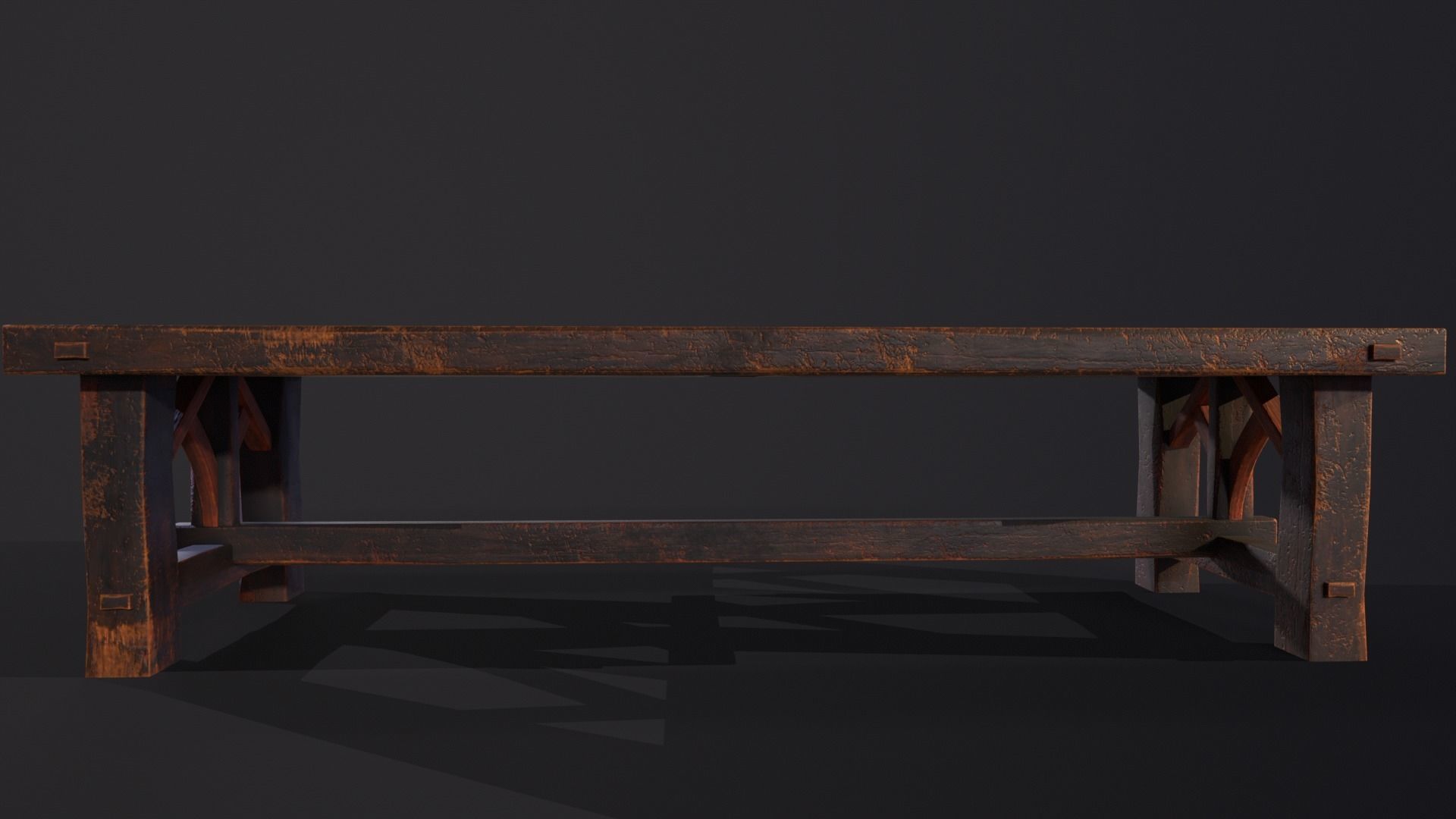 Old Medieval Wooden Dinning Table  Low-poly 3D model_19