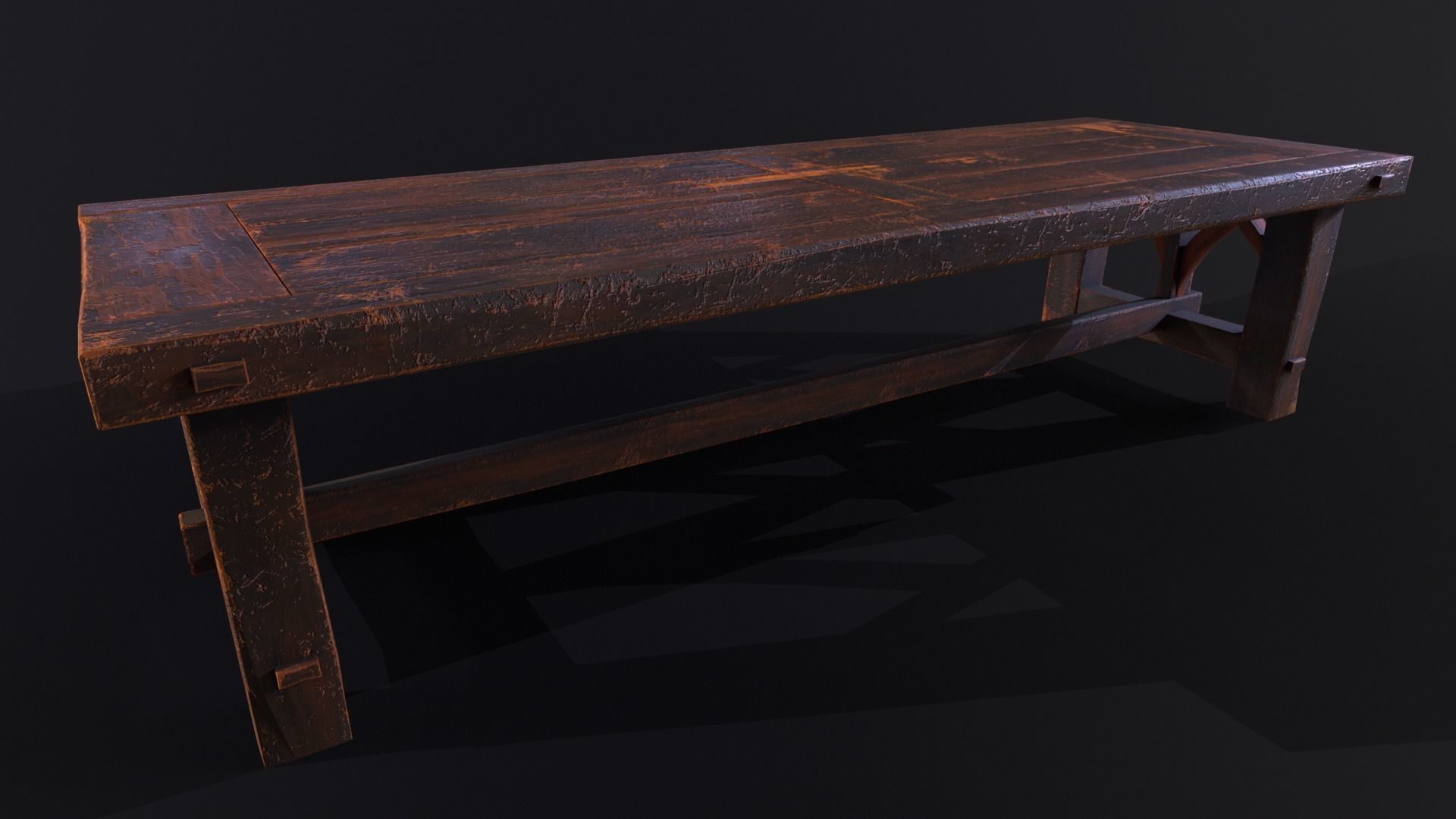 Old Medieval Wooden Dinning Table  Low-poly 3D model_4