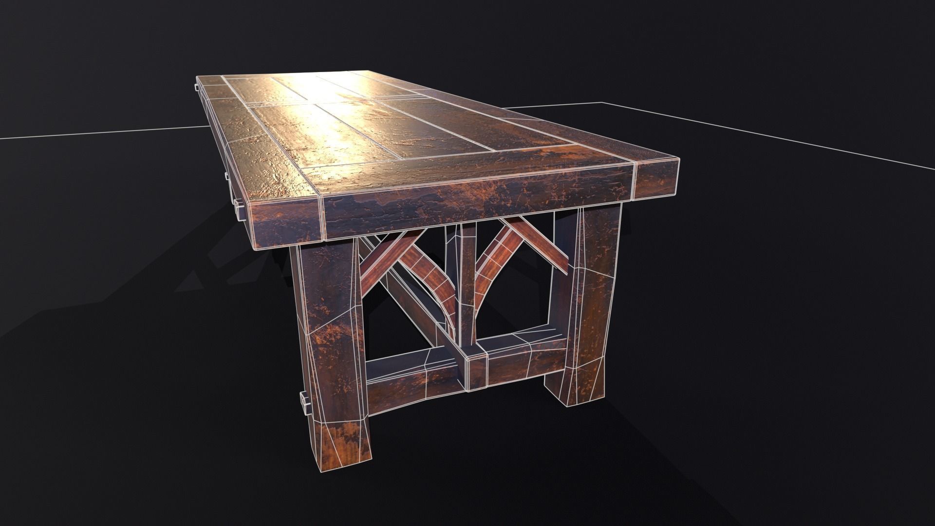 Old Medieval Wooden Dinning Table  Low-poly 3D model_11