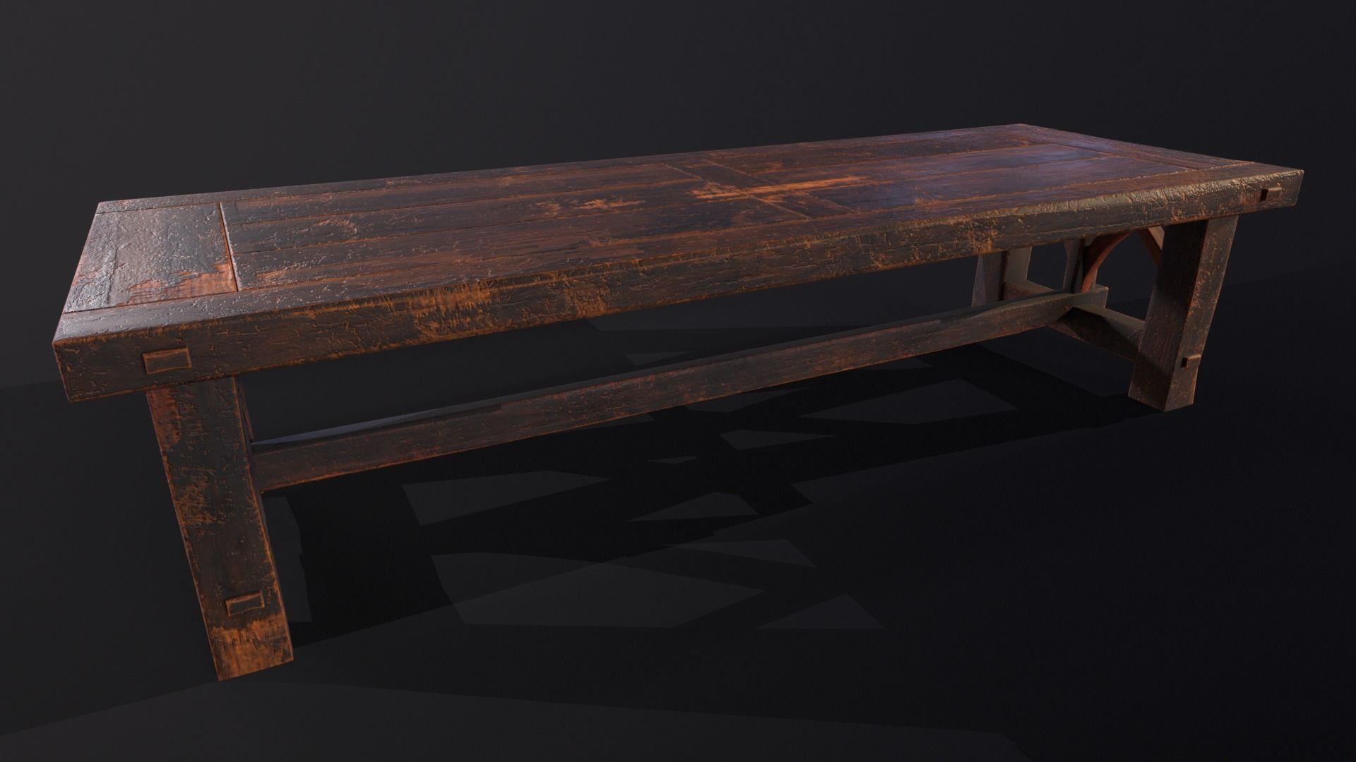 Old Medieval Wooden Dinning Table  Low-poly 3D model_17