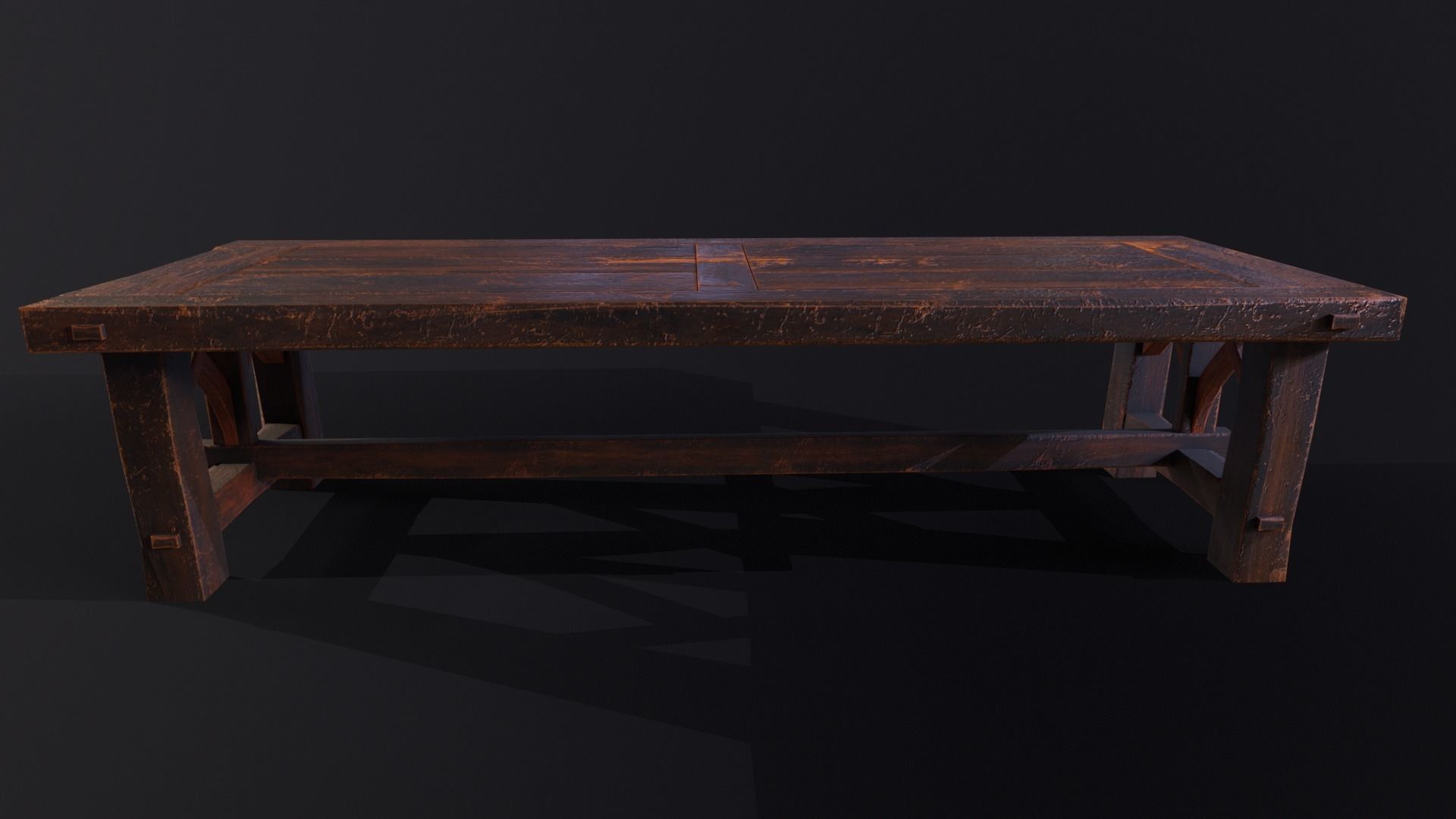 Old Medieval Wooden Dinning Table  Low-poly 3D model_6