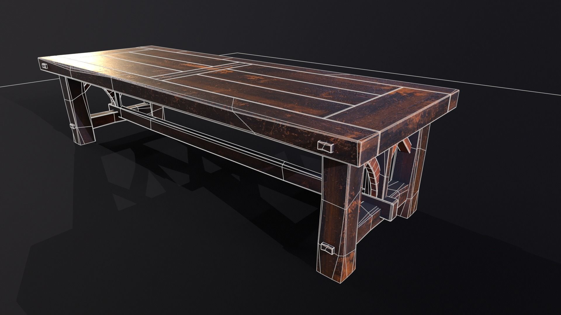 Old Medieval Wooden Dinning Table  Low-poly 3D model_9