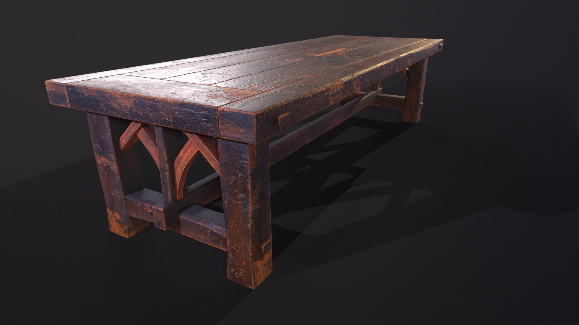 Old Medieval Wooden Dinning Table  Low-poly 3D model_15