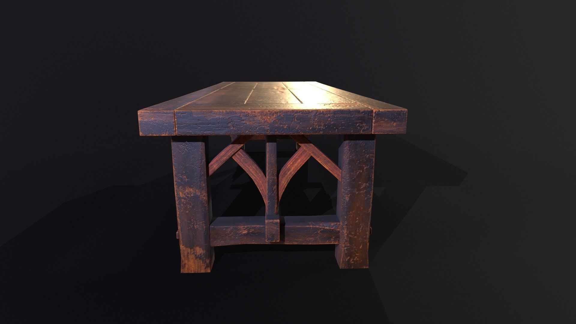 Old Medieval Wooden Dinning Table  Low-poly 3D model_21