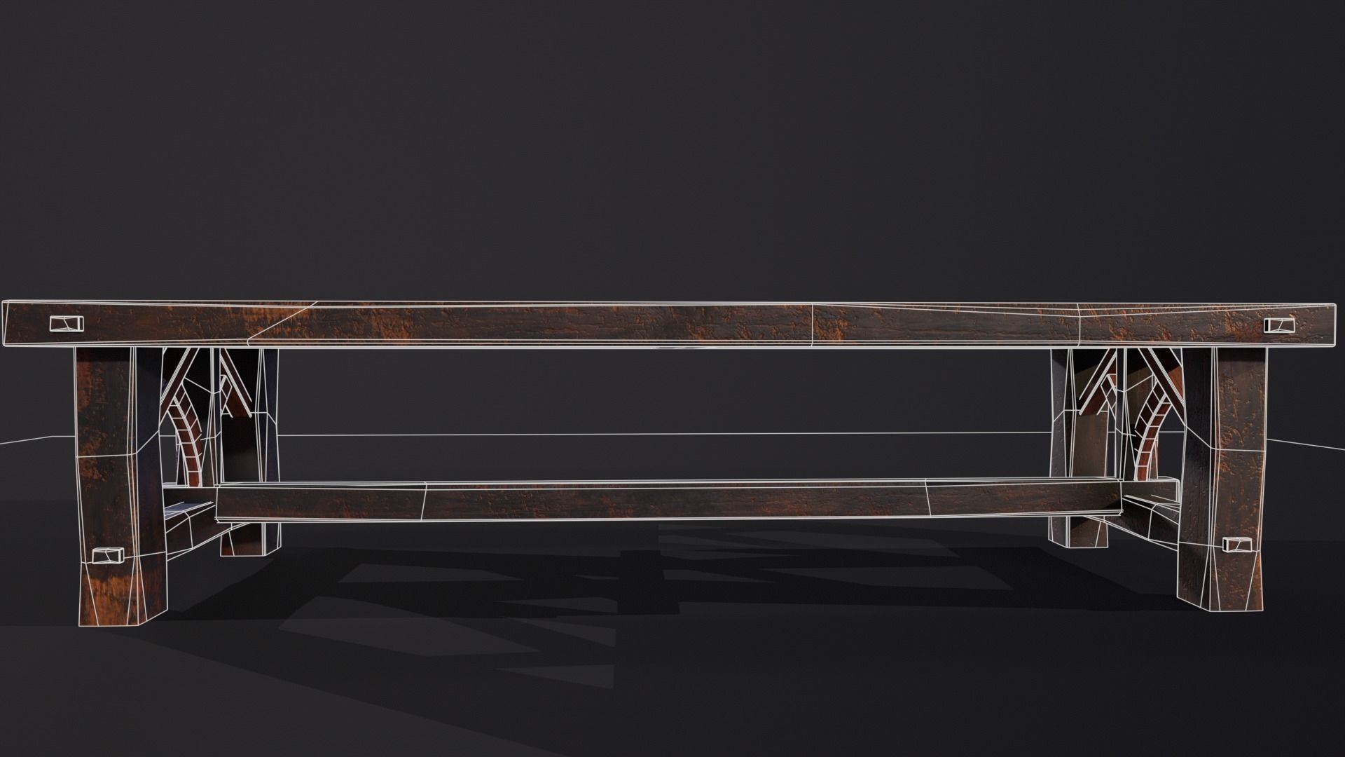 Old Medieval Wooden Dinning Table  Low-poly 3D model_20
