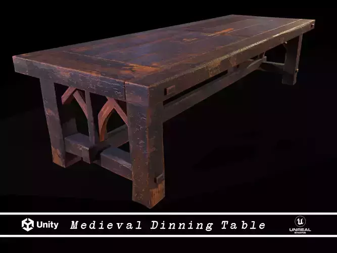 Old Medieval Wooden Dinning Table  Low-poly 3D model
