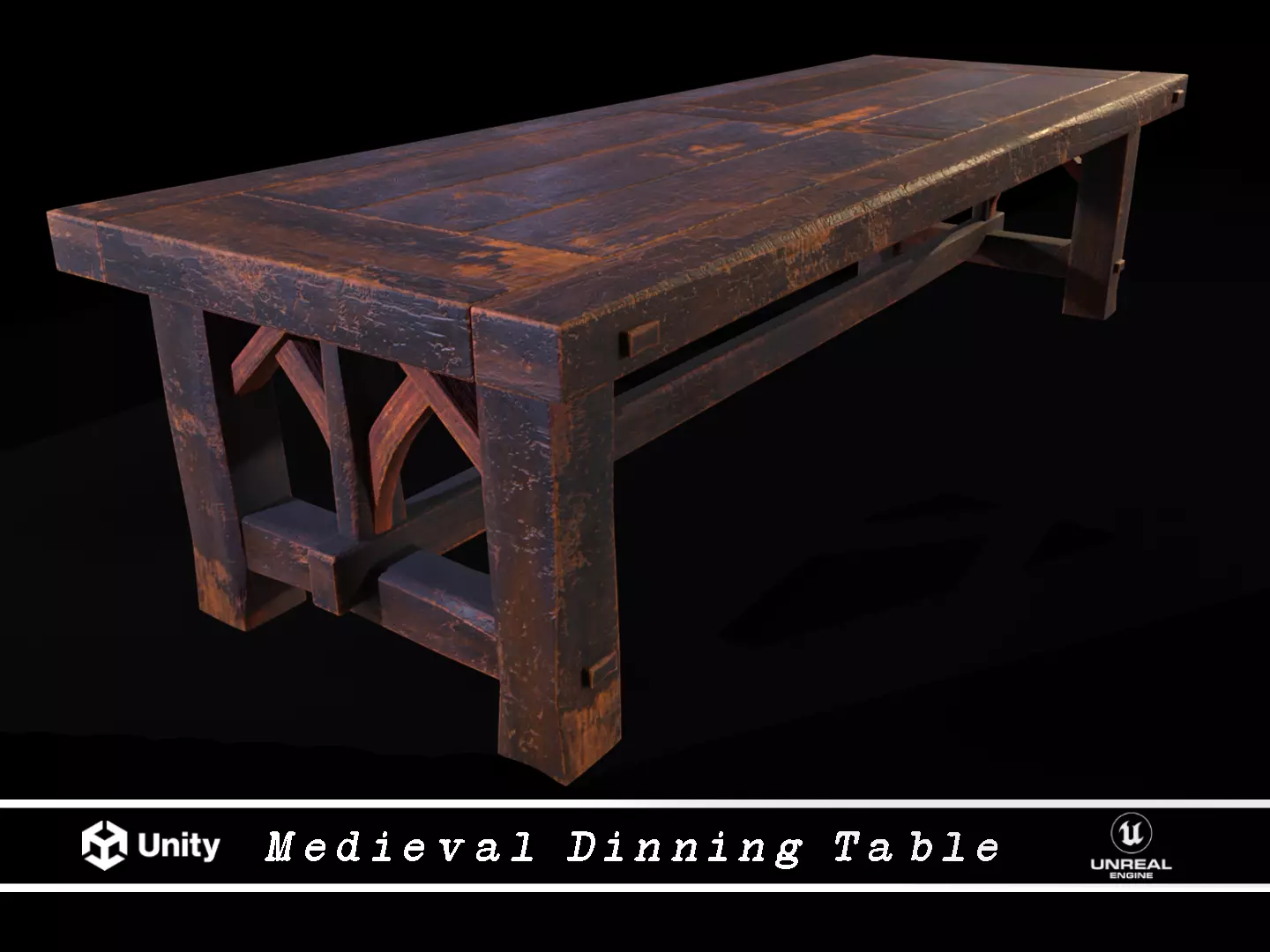 Old Medieval Wooden Dinning Table  Low-poly 3D model_0