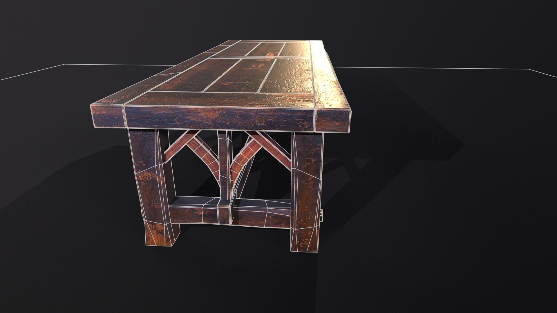 Old Medieval Wooden Dinning Table  Low-poly 3D model_13