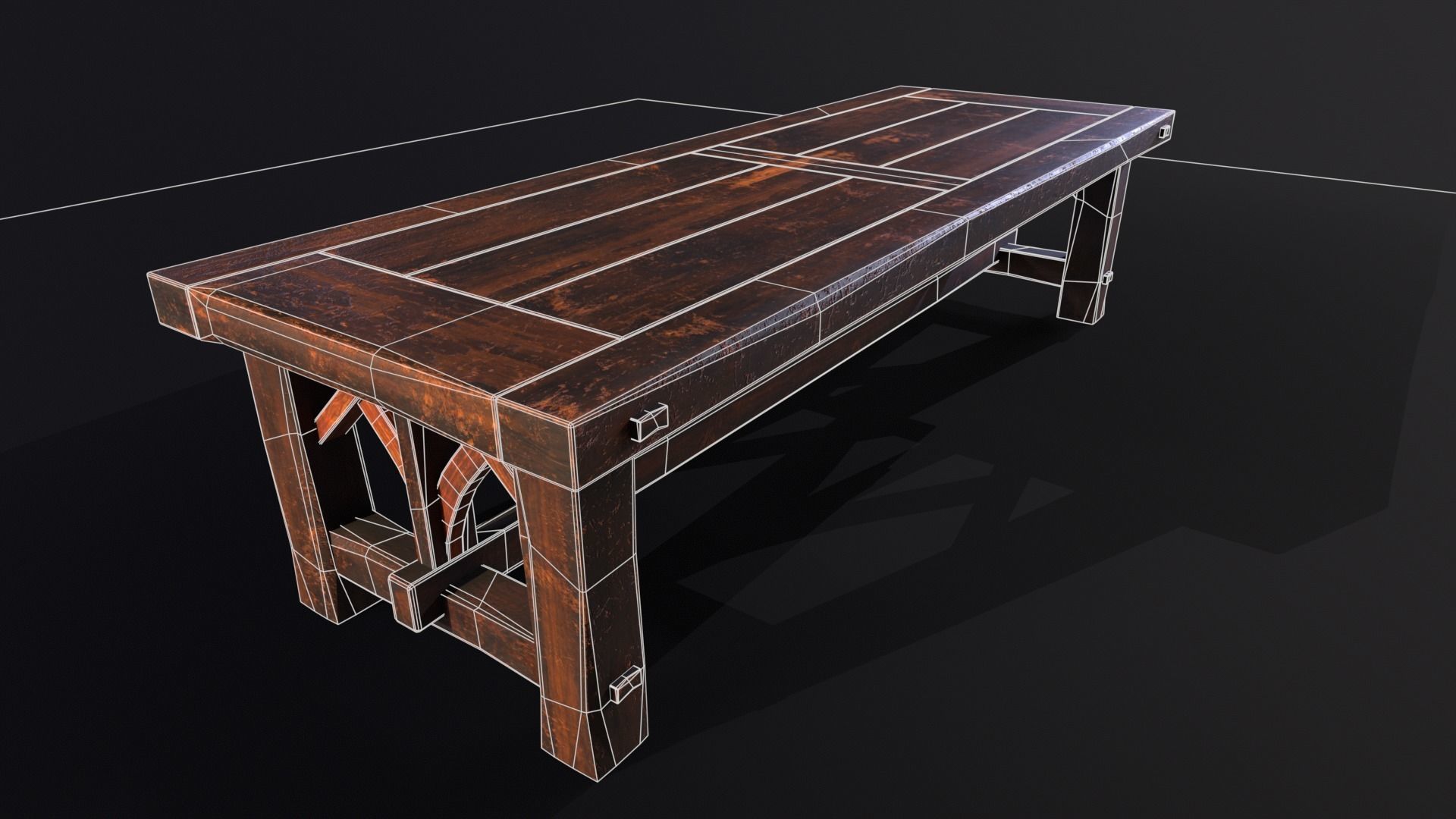 Old Medieval Wooden Dinning Table  Low-poly 3D model_3