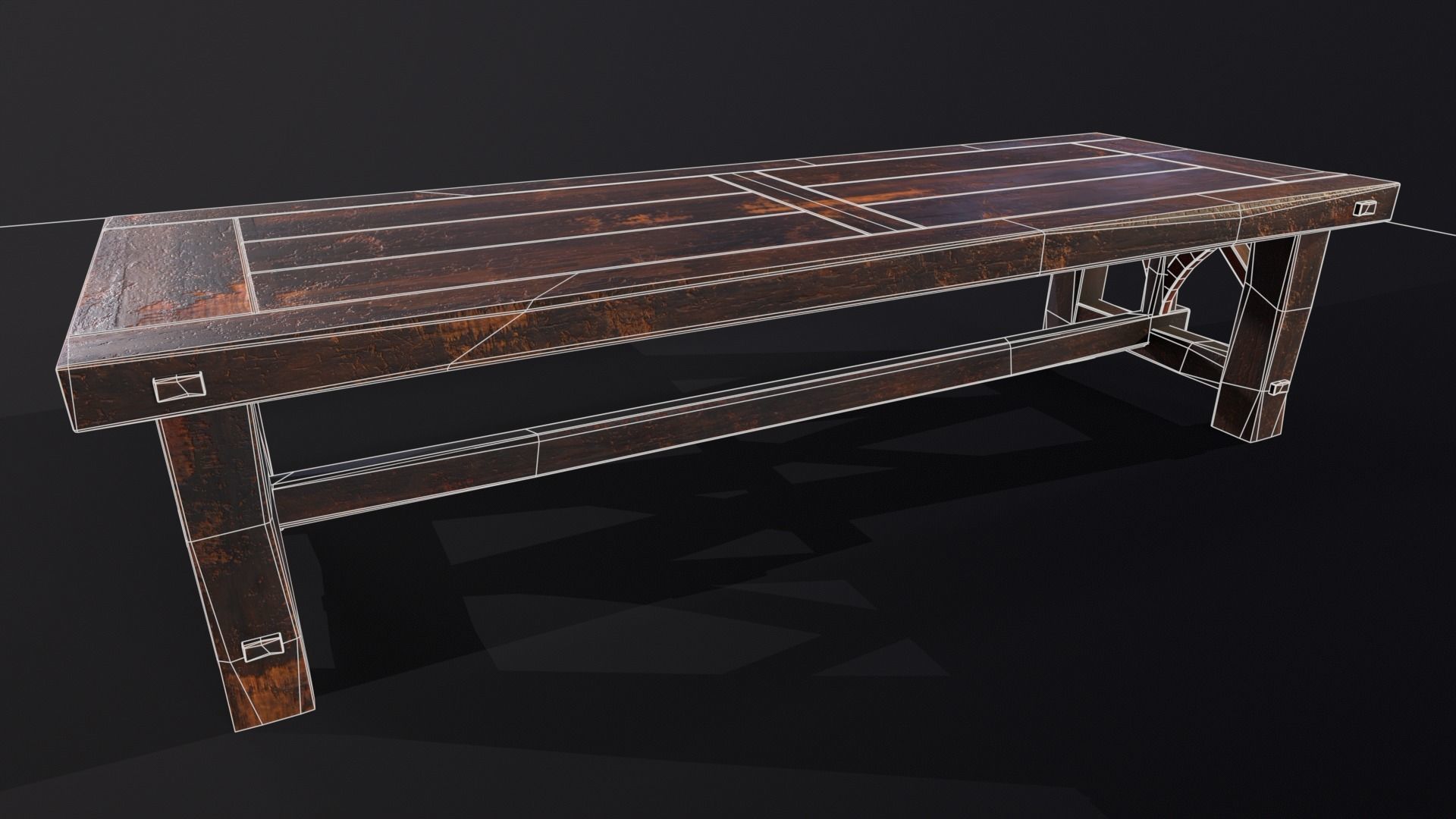Old Medieval Wooden Dinning Table  Low-poly 3D model_18