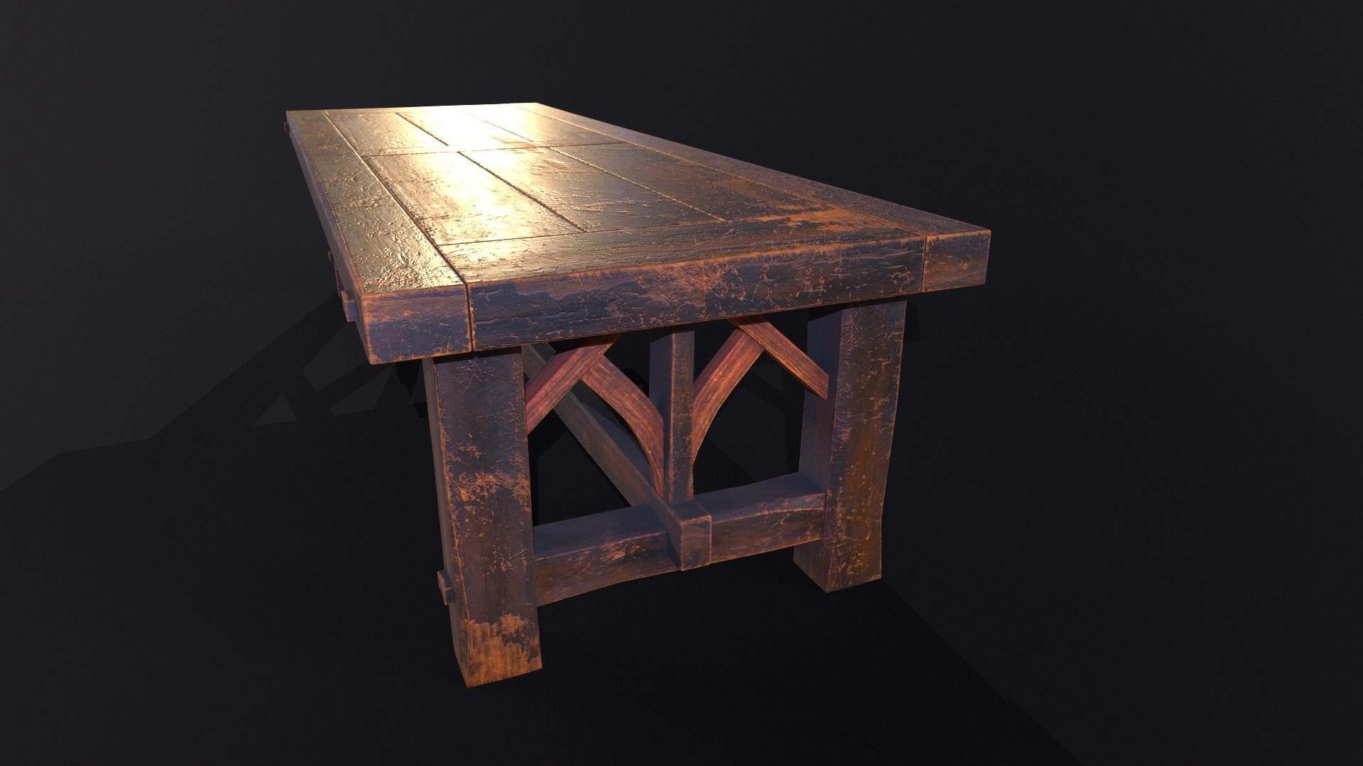 Old Medieval Wooden Dinning Table  Low-poly 3D model_10