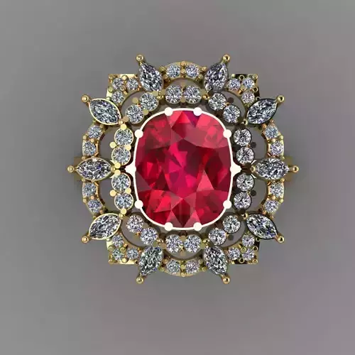 Ruby With Diamond Women 3D Ring Print Model
