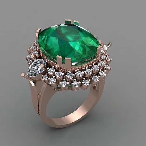 Green Emerald With Diamond Women 3D Ring Print Model 3D print model