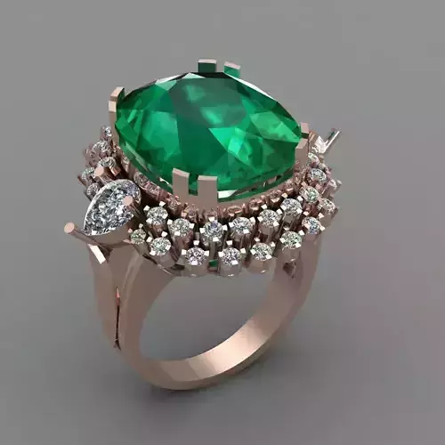 Green Emerald With Diamond Women 3D Ring Print Model