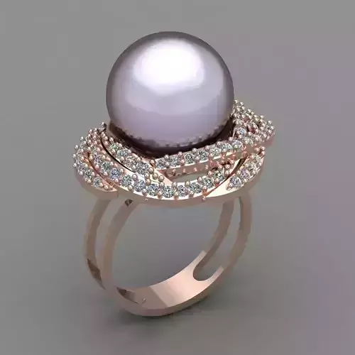 Pearl And Diamond Ring 3D Print Model