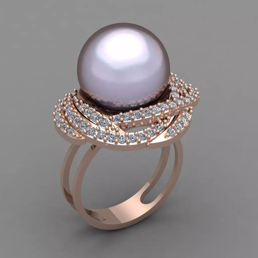 Pearl And Diamond Ring 3D Print Model 3D print model_0