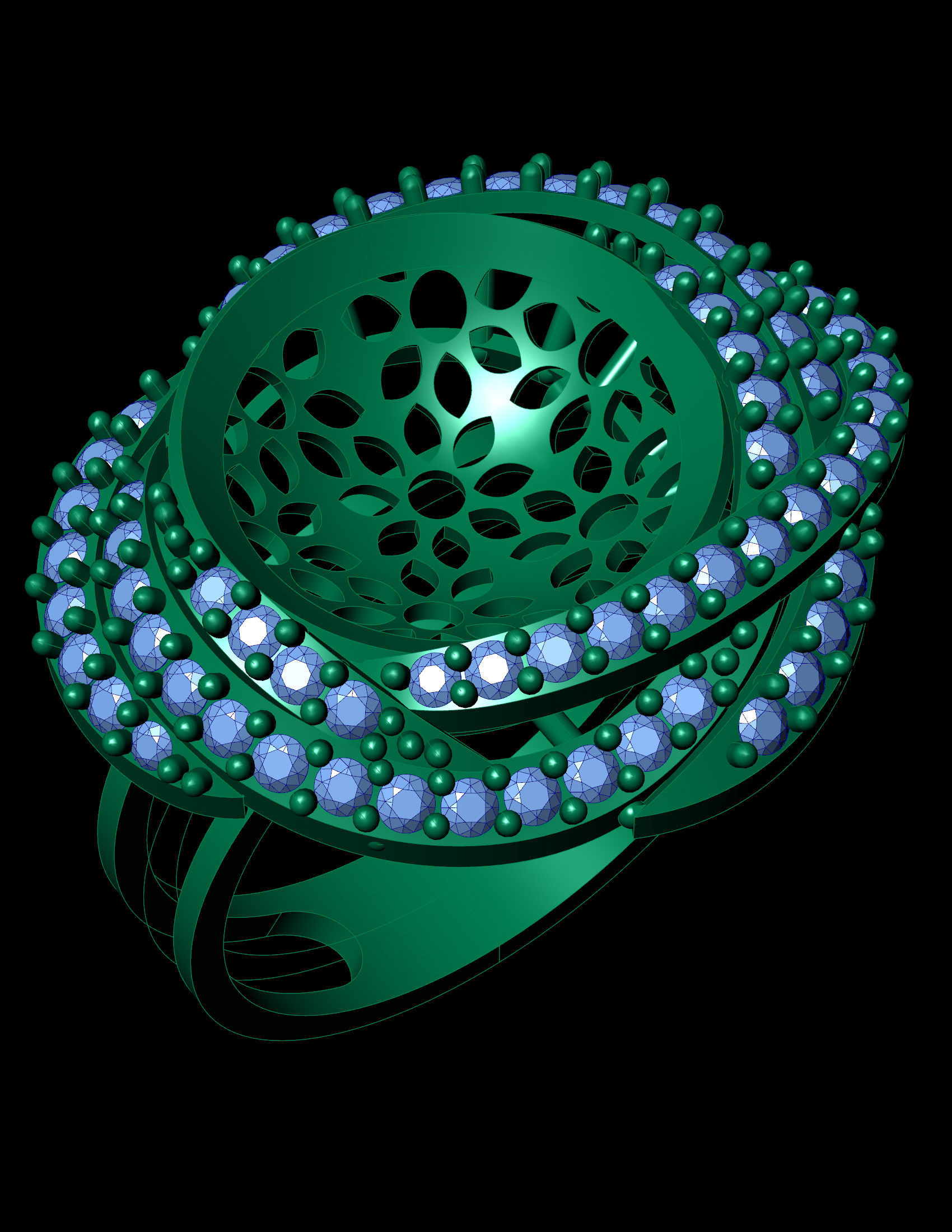 Pearl And Diamond Ring 3D Print Model 3D print model_4