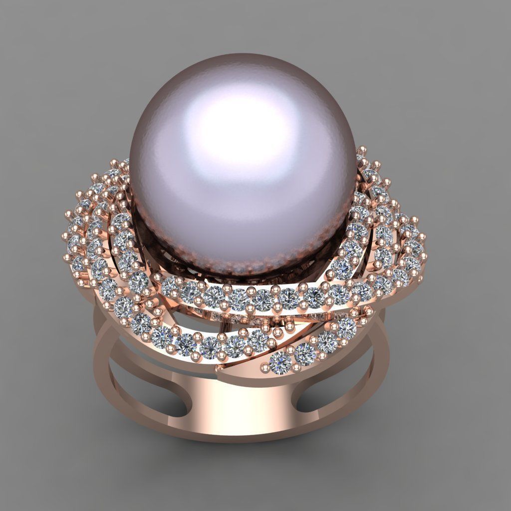 Pearl And Diamond Ring 3D Print Model 3D print model_1