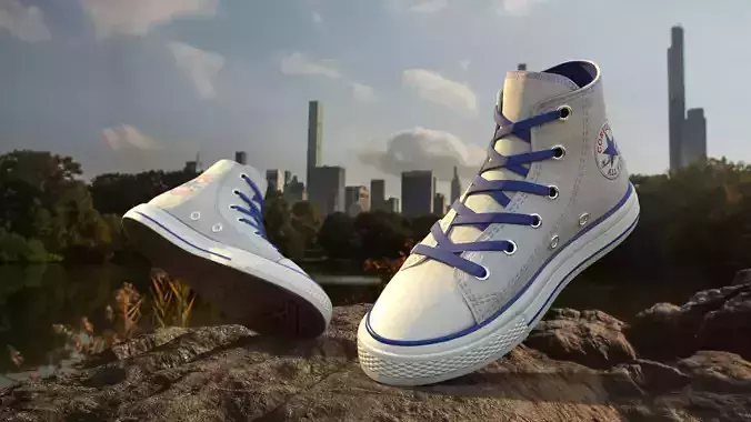 Shoes Converse Color White Blue Low-poly 3D model