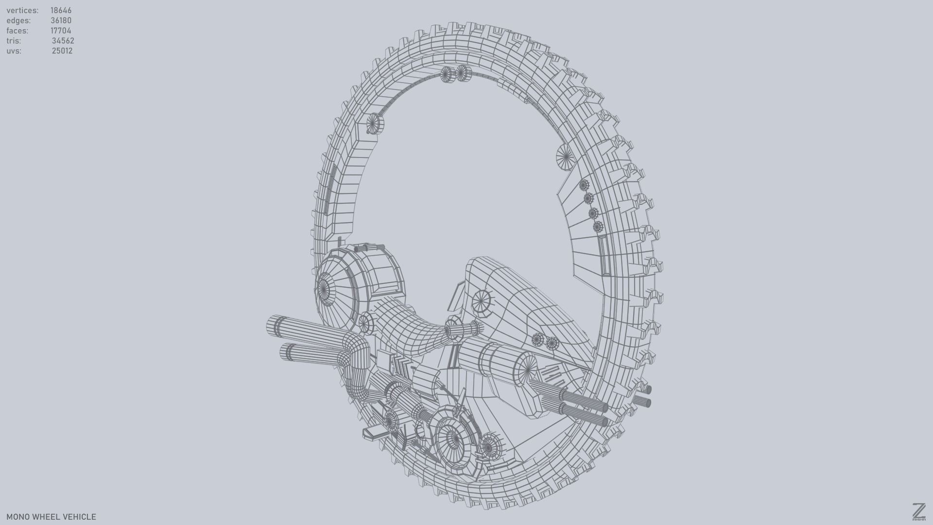 Mono wheel vehicle Low-poly 3D model_14