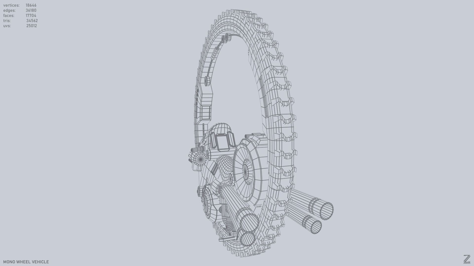 Mono wheel vehicle Low-poly 3D model_11