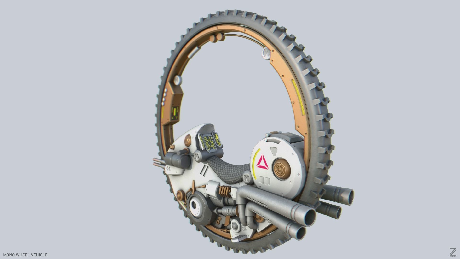 Mono wheel vehicle Low-poly 3D model_4