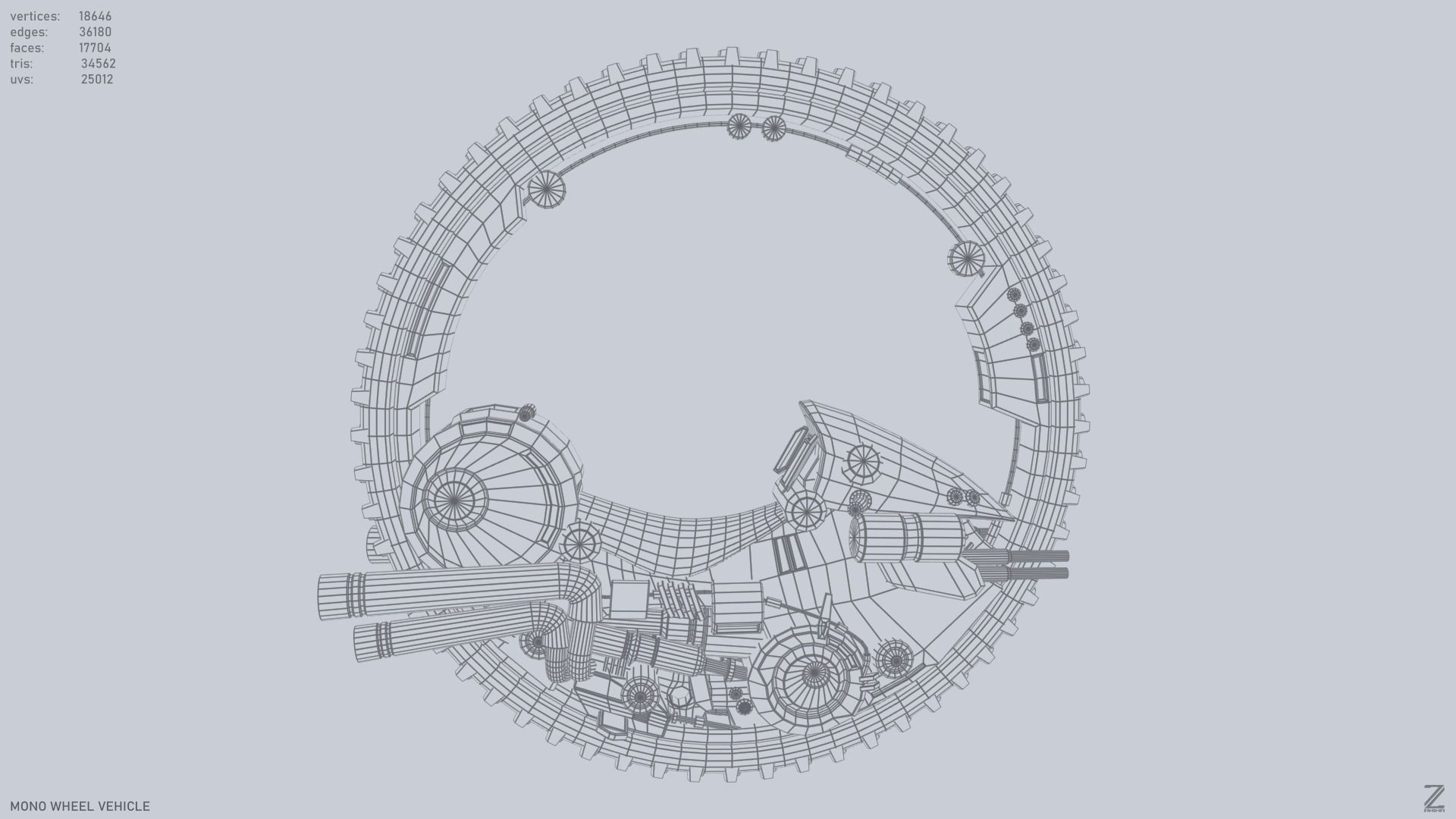 Mono wheel vehicle Low-poly 3D model_13