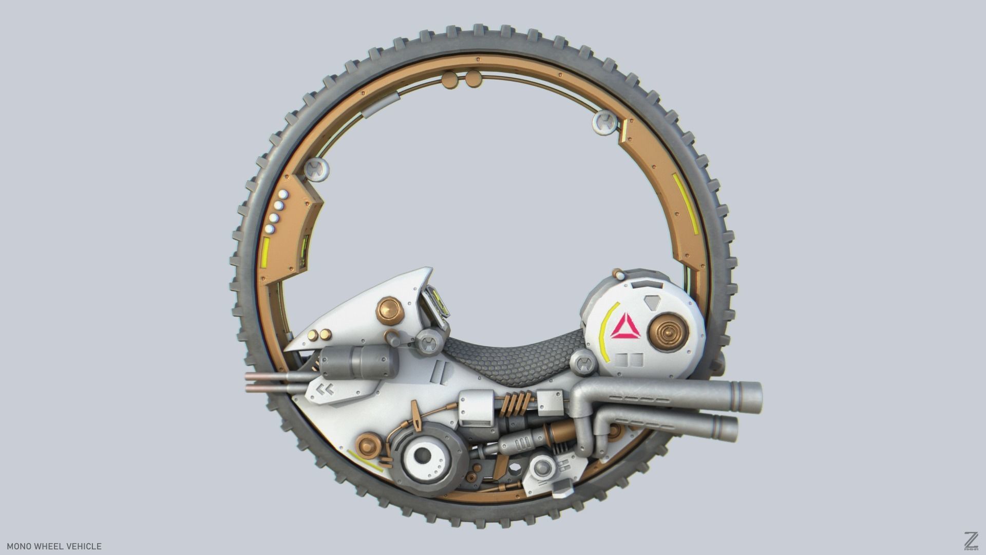 Mono wheel vehicle Low-poly 3D model_1