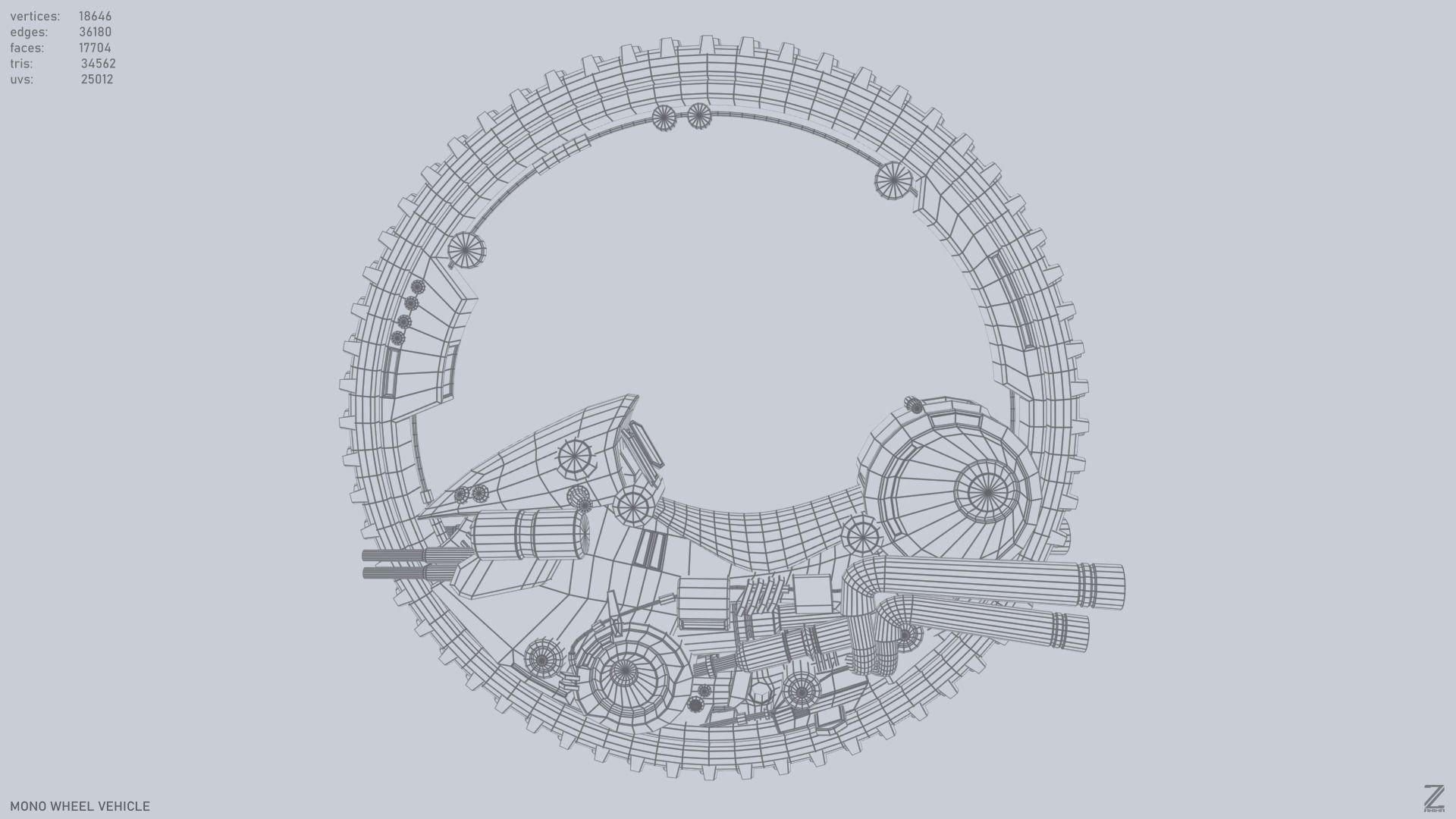 Mono wheel vehicle Low-poly 3D model_9