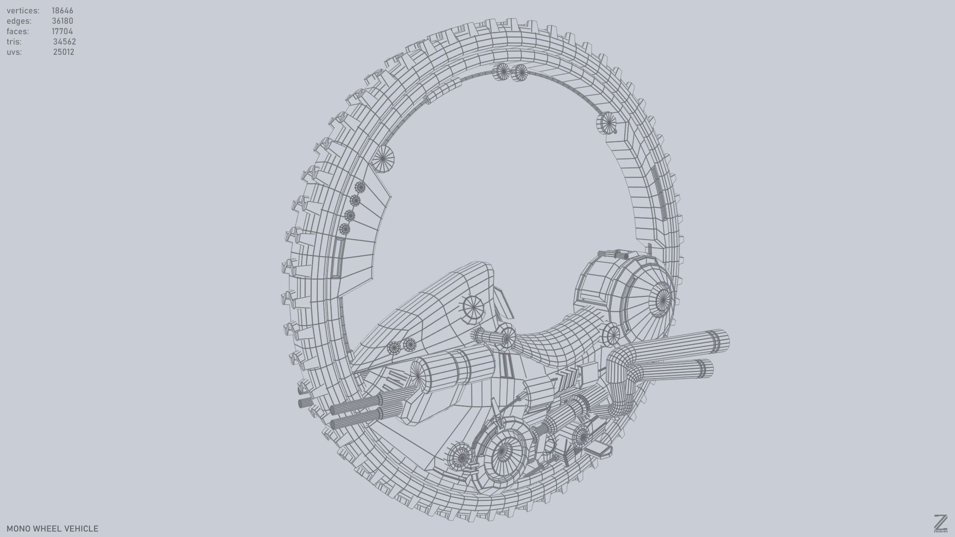 Mono wheel vehicle Low-poly 3D model_3