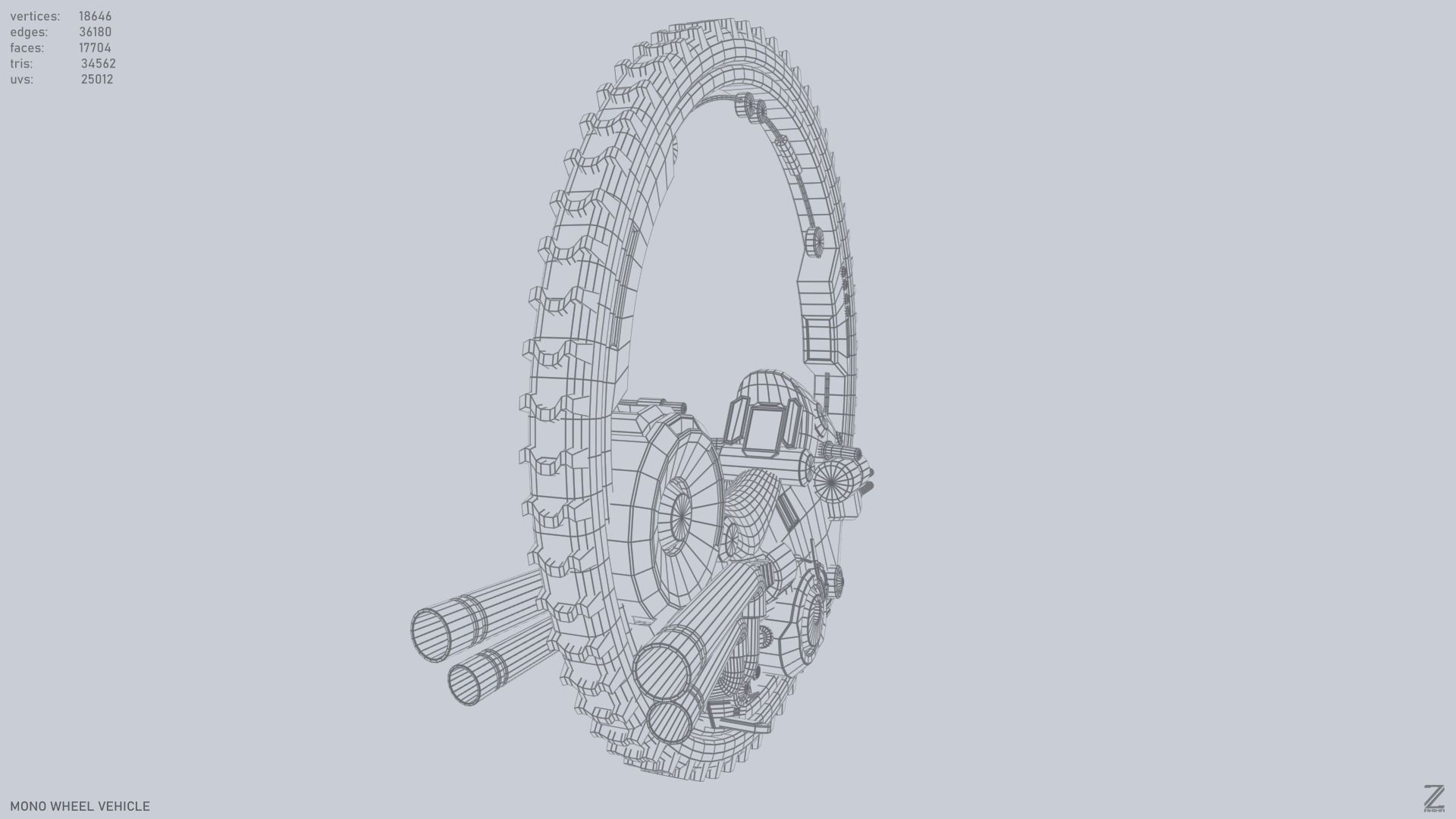 Mono wheel vehicle Low-poly 3D model_12