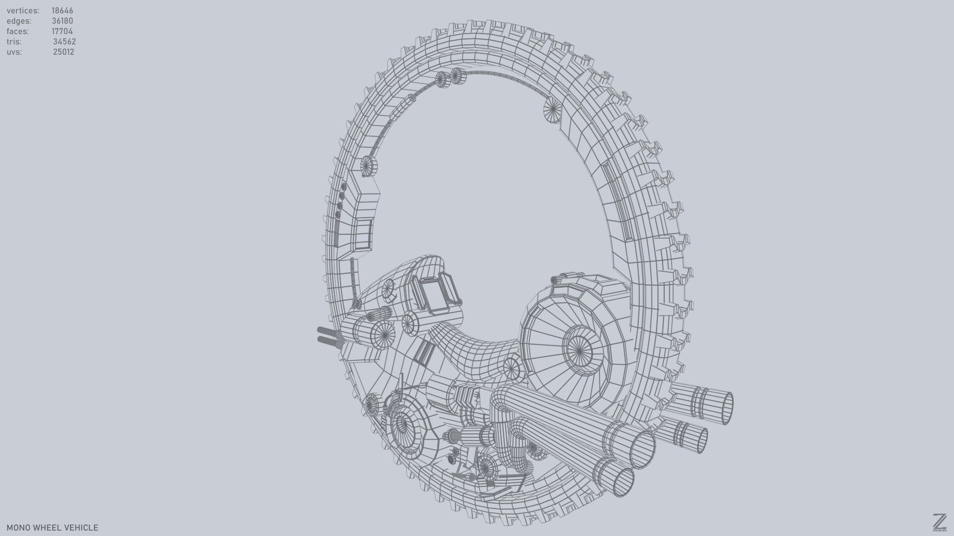 Mono wheel vehicle Low-poly 3D model_10