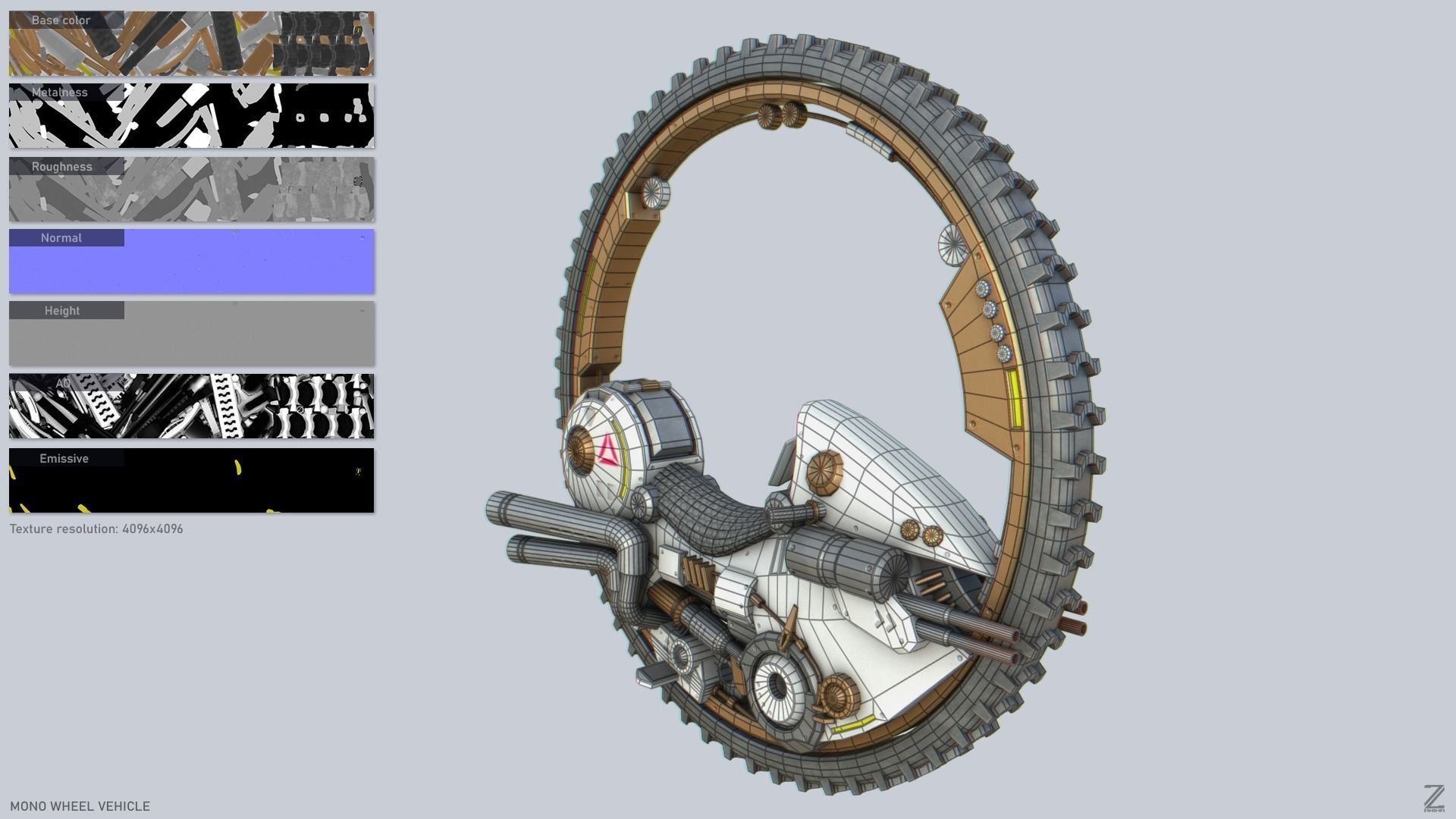 Mono wheel vehicle Low-poly 3D model_2