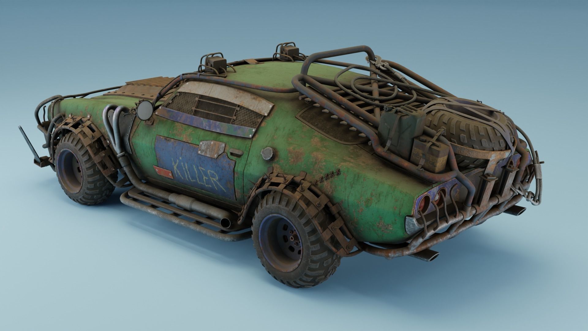 Post Apocalyptic 1970 Chevrolet Camaro Mid-Poly 3D model Low-poly 3D model_5